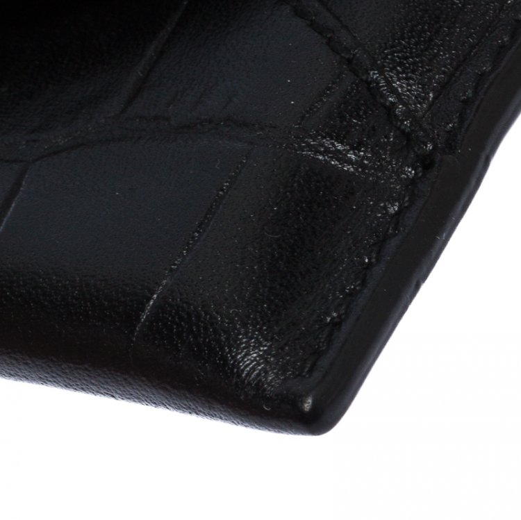 Pre Owned Alexander McQueen Black Crocodile Embossed Leather Skull Card Holder