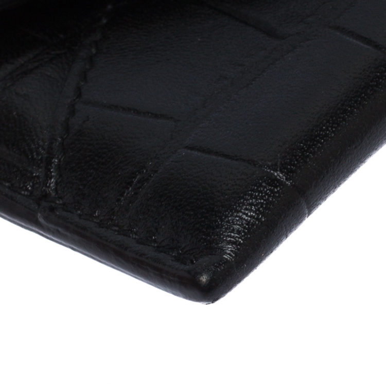 Pre Owned Alexander McQueen Black Crocodile Embossed Leather Skull Card Holder