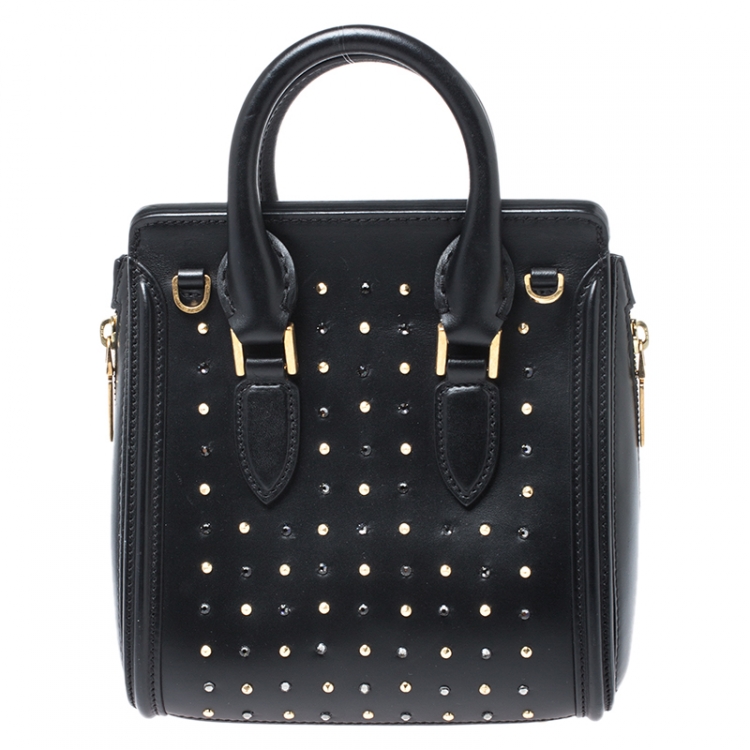 Pre Owned Alexander McQueen Black Leather Mini Crystal Studded Heroine Shoulder Bag