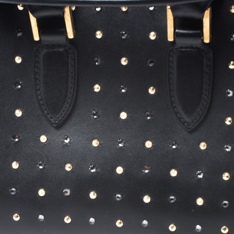 Pre Owned Alexander McQueen Black Leather Mini Crystal Studded Heroine Shoulder Bag