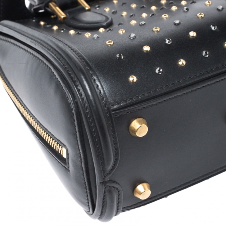 Pre Owned Alexander McQueen Black Leather Mini Crystal Studded Heroine Shoulder Bag