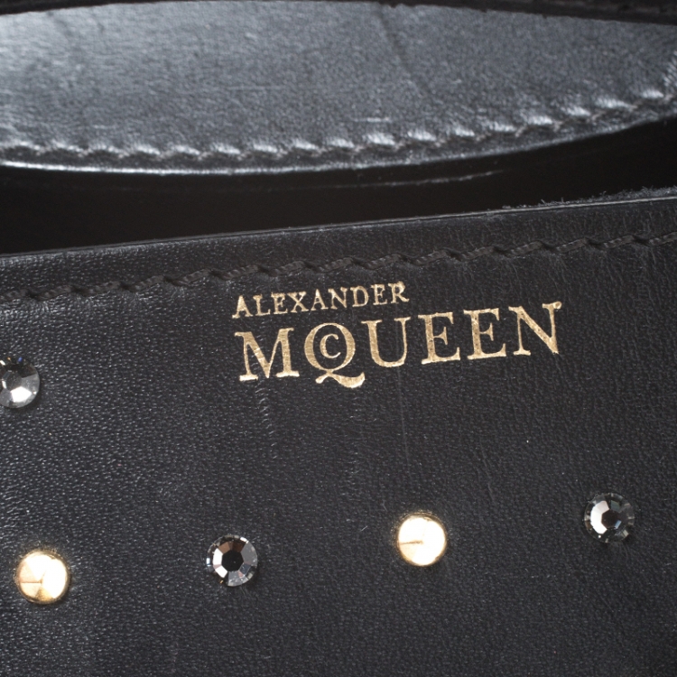 Pre Owned Alexander McQueen Black Leather Mini Crystal Studded Heroine Shoulder Bag
