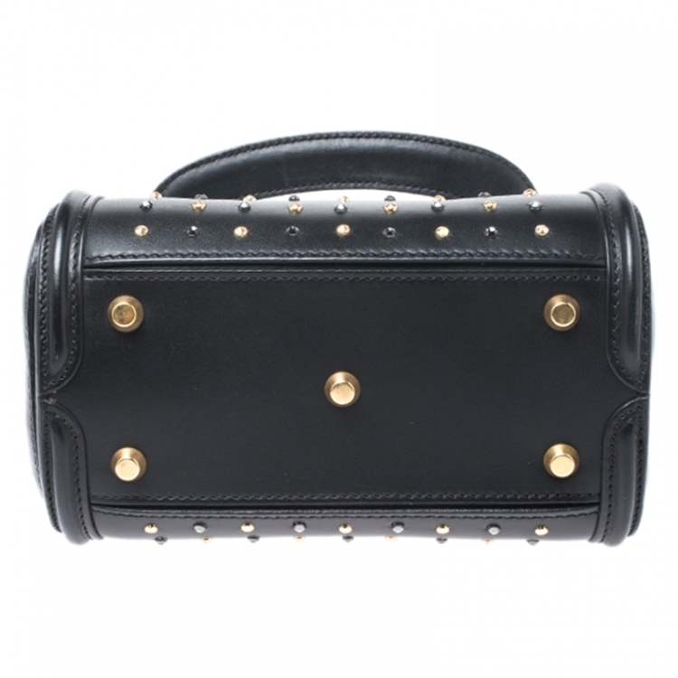 Pre Owned Alexander McQueen Black Leather Mini Crystal Studded Heroine Shoulder Bag