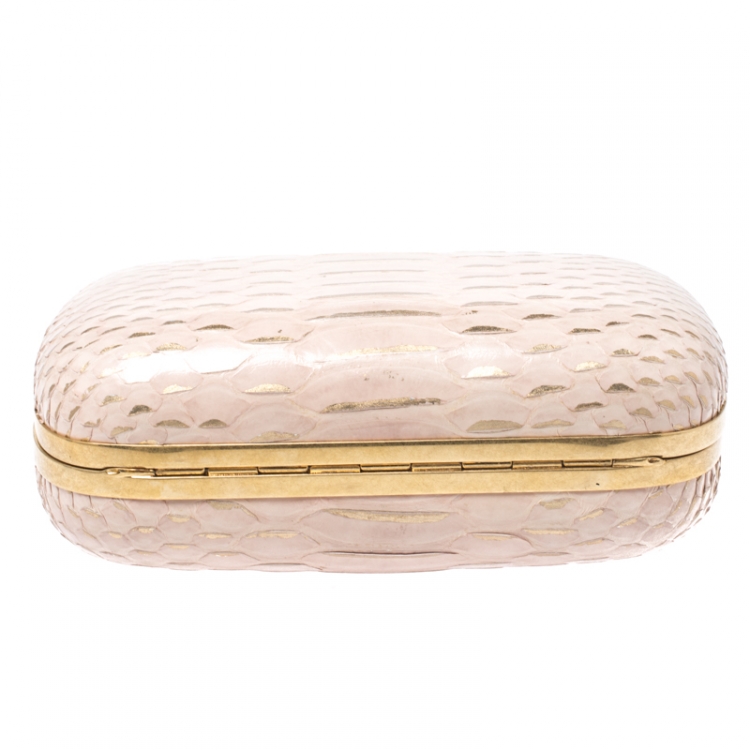 Pre Owned Alexander McQueen Beige/Gold Python Crystal Embellished Skull Clutch
