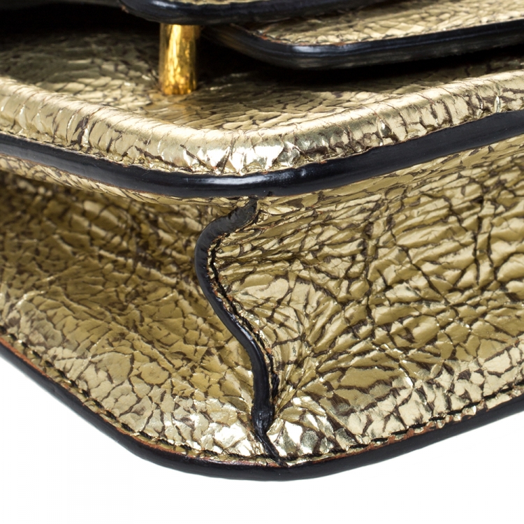 Pre Owned Alexander McQueen Metallic Gold Leather Mini Heroine Chain Crossbody Bag