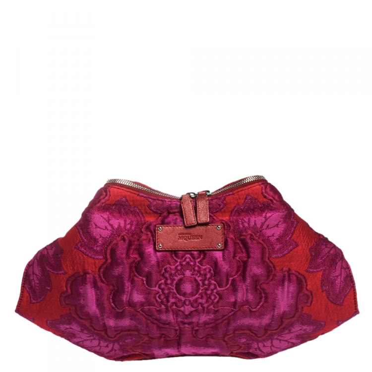 Pre Owned Alexander McQueen Purple/Red Brocade Fabric De Manta Clutch