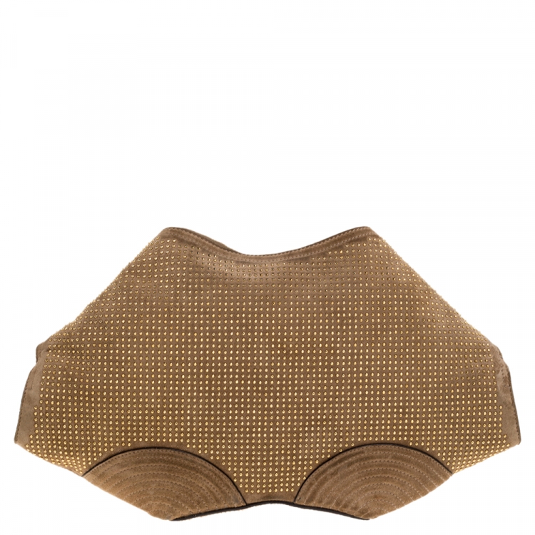 Pre Owned Alexander McQueen Light Brown Suede Medium Studded De Manta Clutch