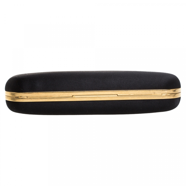 Pre Owned Alexander McQueen Black Satin Skull Knuckle Box Clutch
