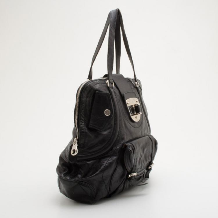 Pre Owned Alexander McQueen Black Leather Flapper Satchel 