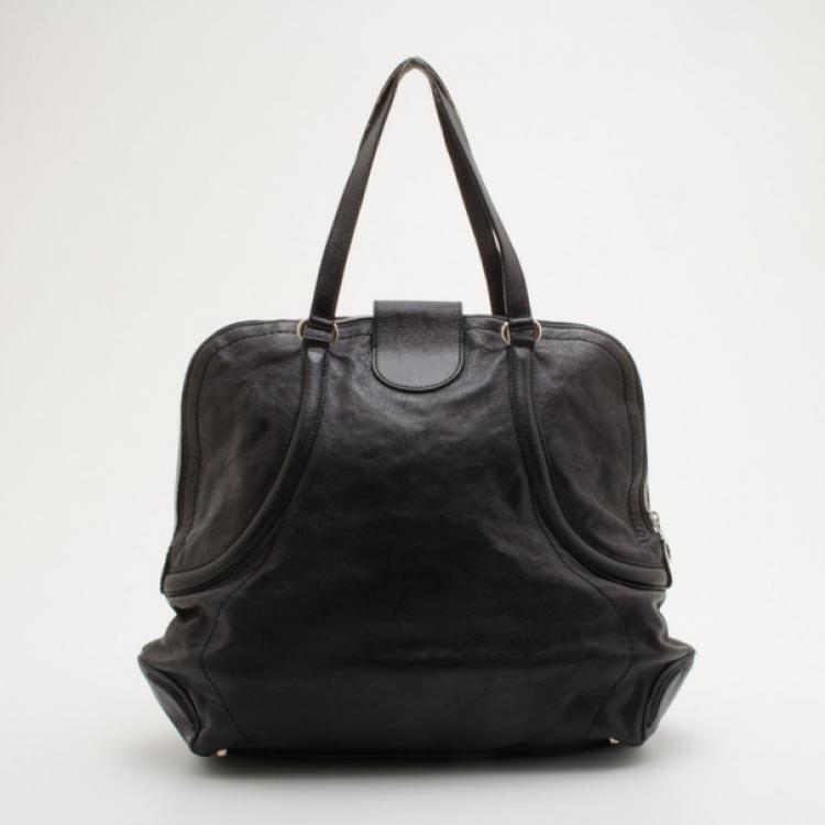 Pre Owned Alexander McQueen Black Leather Flapper Satchel 