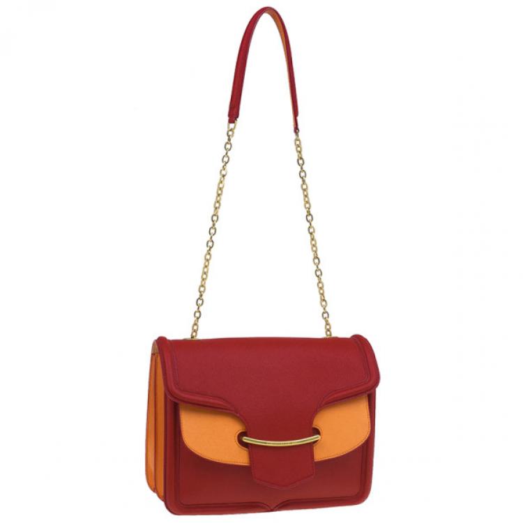 Pre Owned Alexander McQueen Red and Orange Leather Heroine Chain Satchel