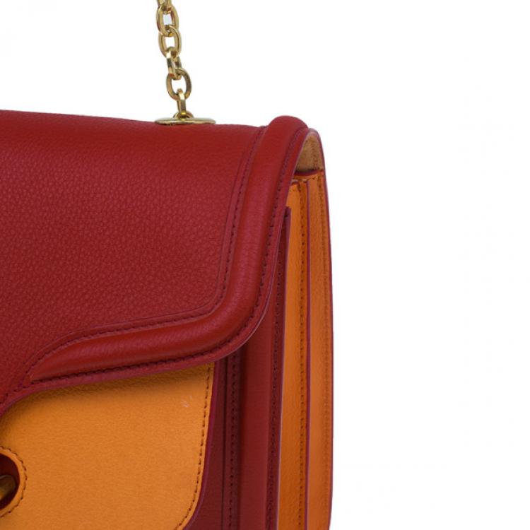 Pre Owned Alexander McQueen Red and Orange Leather Heroine Chain Satchel