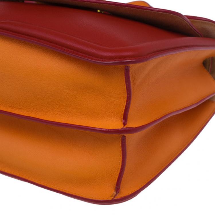 Pre Owned Alexander McQueen Red and Orange Leather Heroine Chain Satchel
