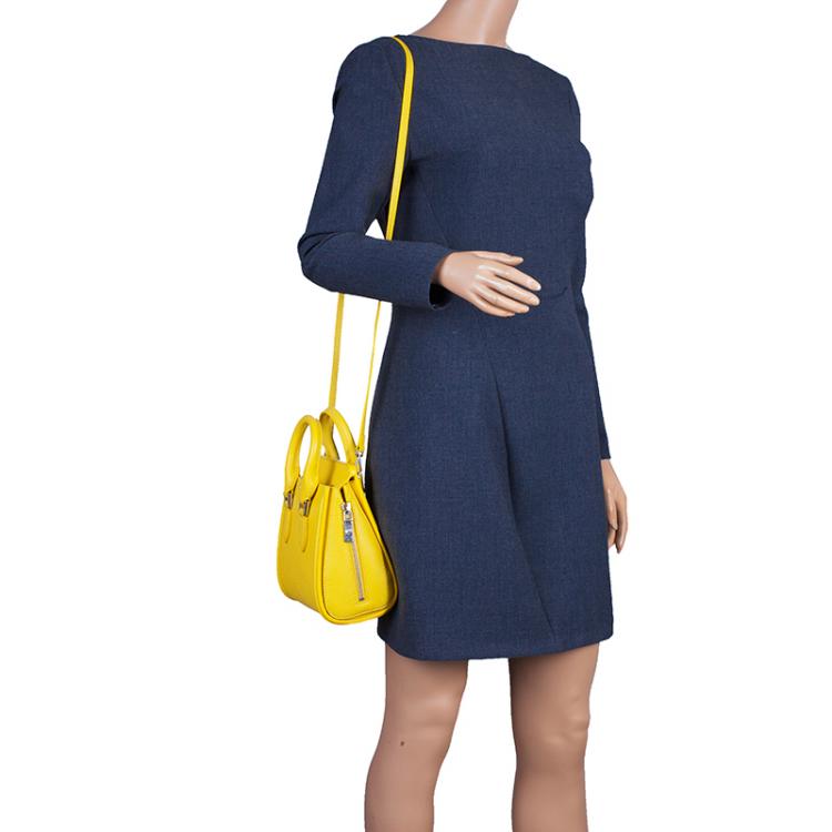Pre Owned Alexander McQueen Yellow Woven Grain Leather Mini Heroine Shoulder Bag
