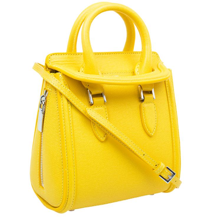 Pre Owned Alexander McQueen Yellow Woven Grain Leather Mini Heroine Shoulder Bag