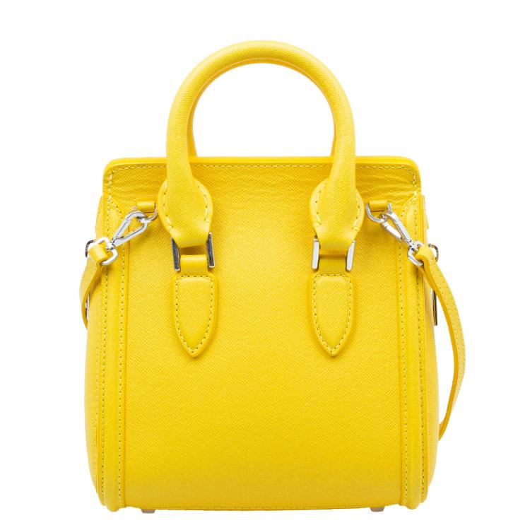 Pre Owned Alexander McQueen Yellow Woven Grain Leather Mini Heroine Shoulder Bag