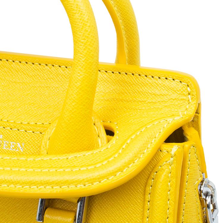 Pre Owned Alexander McQueen Yellow Woven Grain Leather Mini Heroine Shoulder Bag