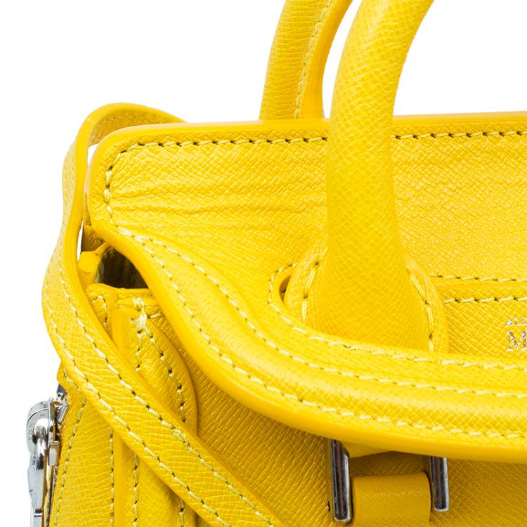 Pre Owned Alexander McQueen Yellow Woven Grain Leather Mini Heroine Shoulder Bag