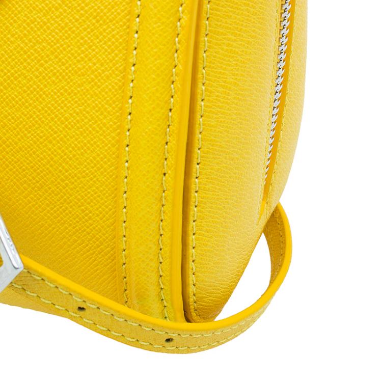Pre Owned Alexander McQueen Yellow Woven Grain Leather Mini Heroine Shoulder Bag