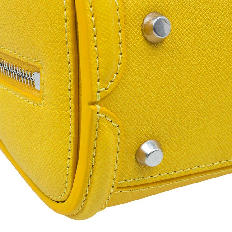 Pre Owned Alexander McQueen Yellow Woven Grain Leather Mini Heroine Shoulder Bag