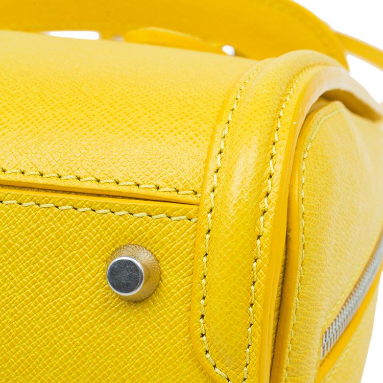 Pre Owned Alexander McQueen Yellow Woven Grain Leather Mini Heroine Shoulder Bag