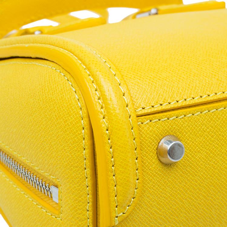 Pre Owned Alexander McQueen Yellow Woven Grain Leather Mini Heroine Shoulder Bag
