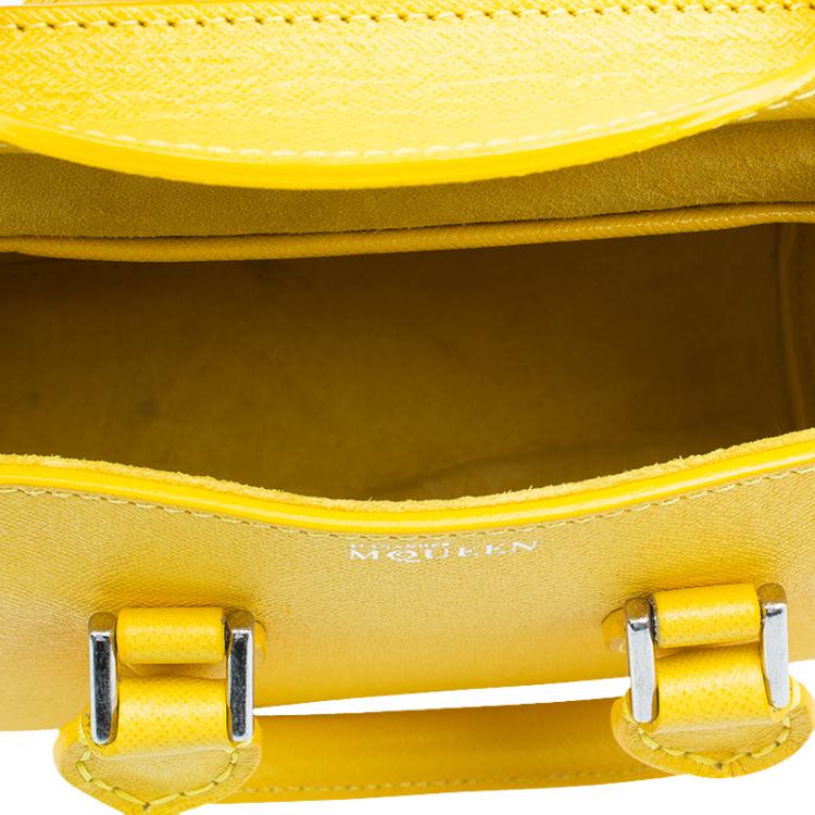 Pre Owned Alexander McQueen Yellow Woven Grain Leather Mini Heroine Shoulder Bag
