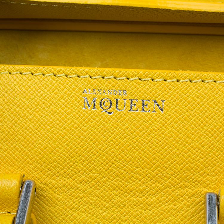 Pre Owned Alexander McQueen Yellow Woven Grain Leather Mini Heroine Shoulder Bag