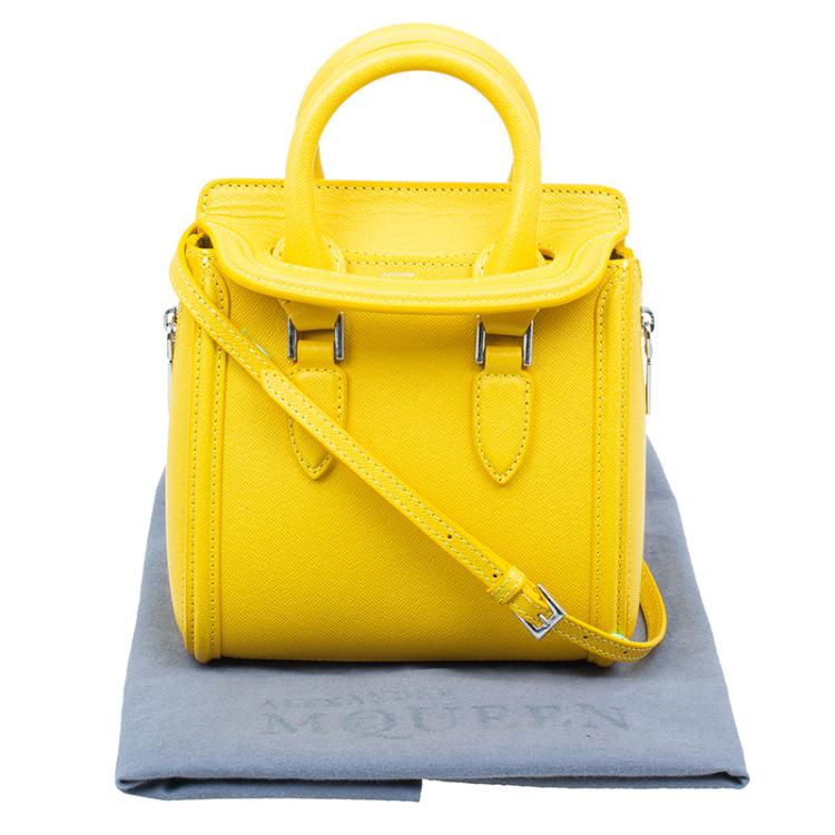 Pre Owned Alexander McQueen Yellow Woven Grain Leather Mini Heroine Shoulder Bag