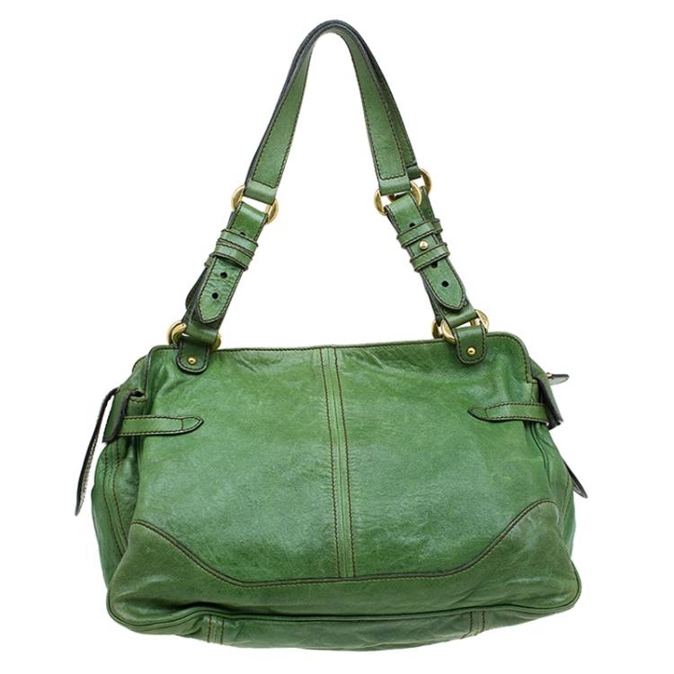 Pre Owned Alexander McQueen Green  Leather Flapper Shoulder Bag