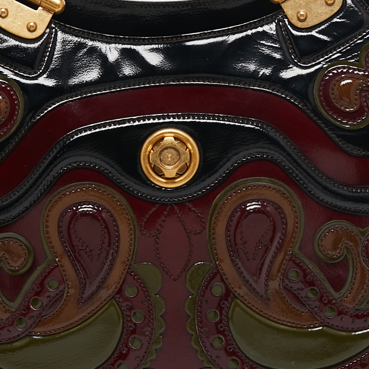 Pre Owned Alexander McQueen Multicolor Paisley Patent Leather Hinge Turn Lock Satchel