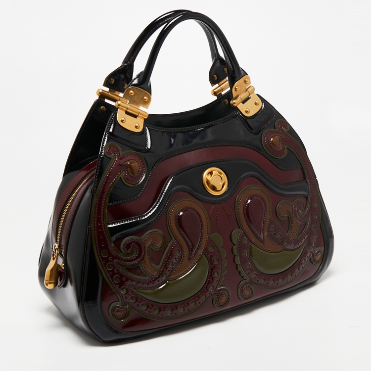 Pre Owned Alexander McQueen Multicolor Paisley Patent Leather Hinge Turn Lock Satchel
