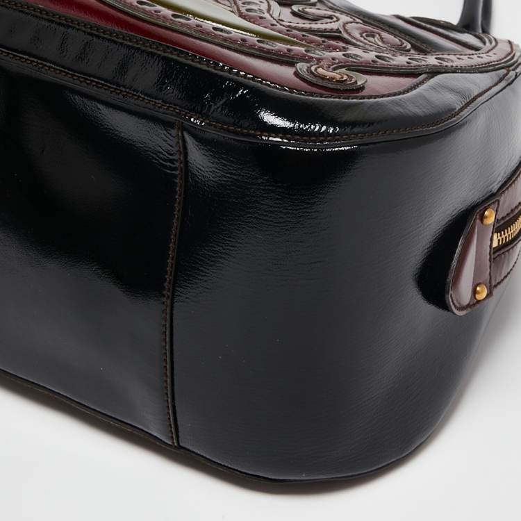 Pre Owned Alexander McQueen Multicolor Paisley Patent Leather Hinge Turn Lock Satchel