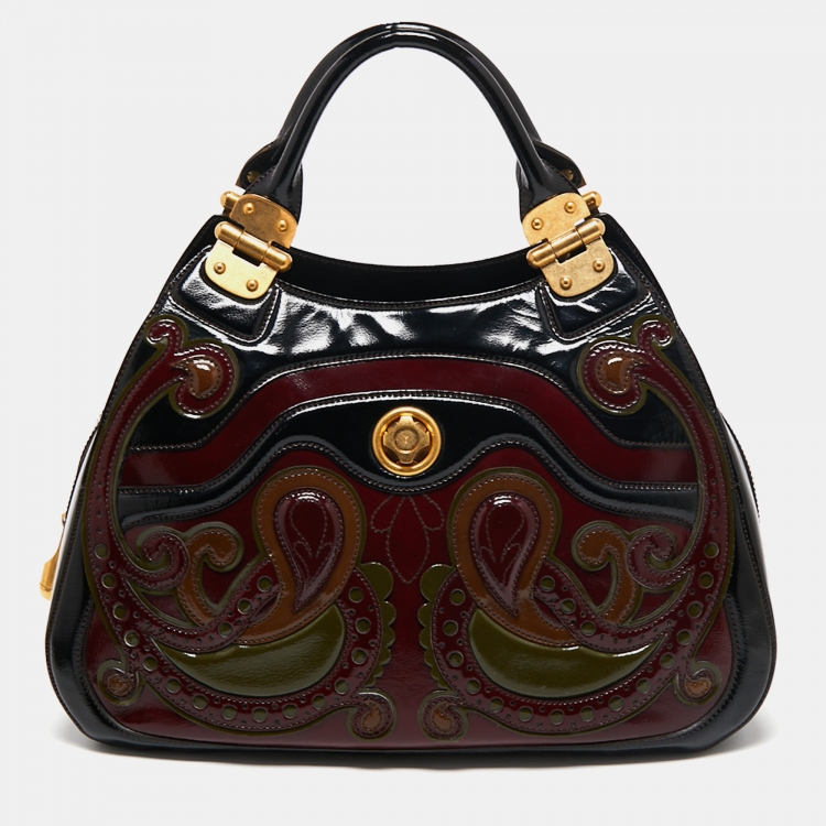Pre Owned Alexander McQueen Multicolor Paisley Patent Leather Hinge Turn Lock Satchel