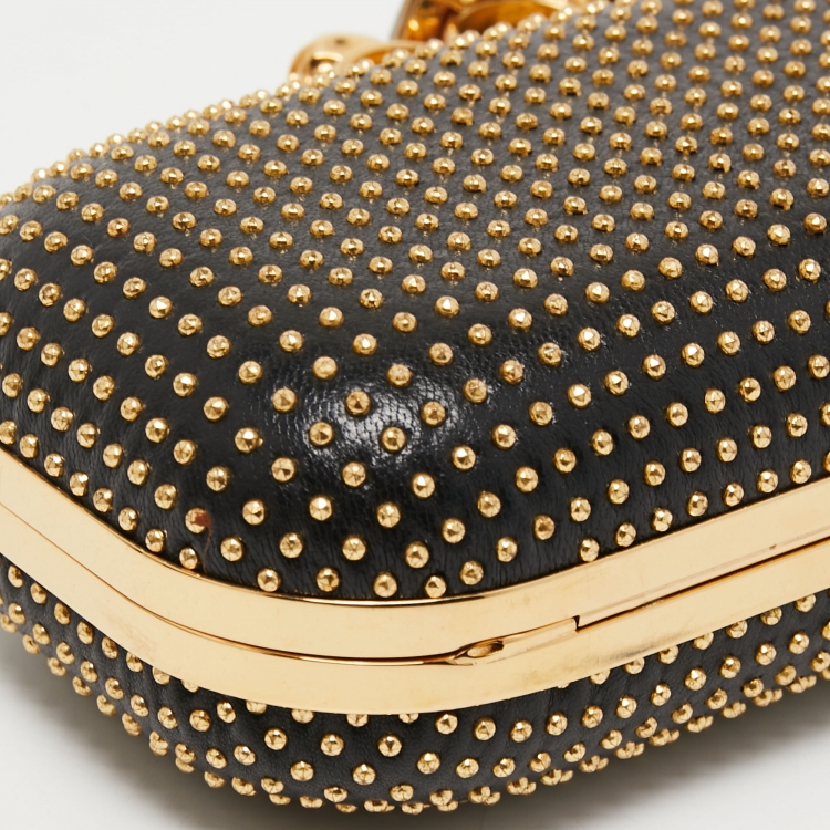 Pre Owned Alexander McQueen Black Studded Leather Skull Knuckle Box Clutch
