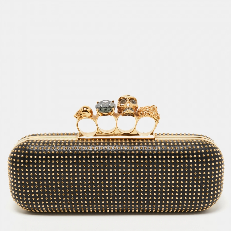 Alexander McQueen Black Studded Leather Skull Knuckle Box