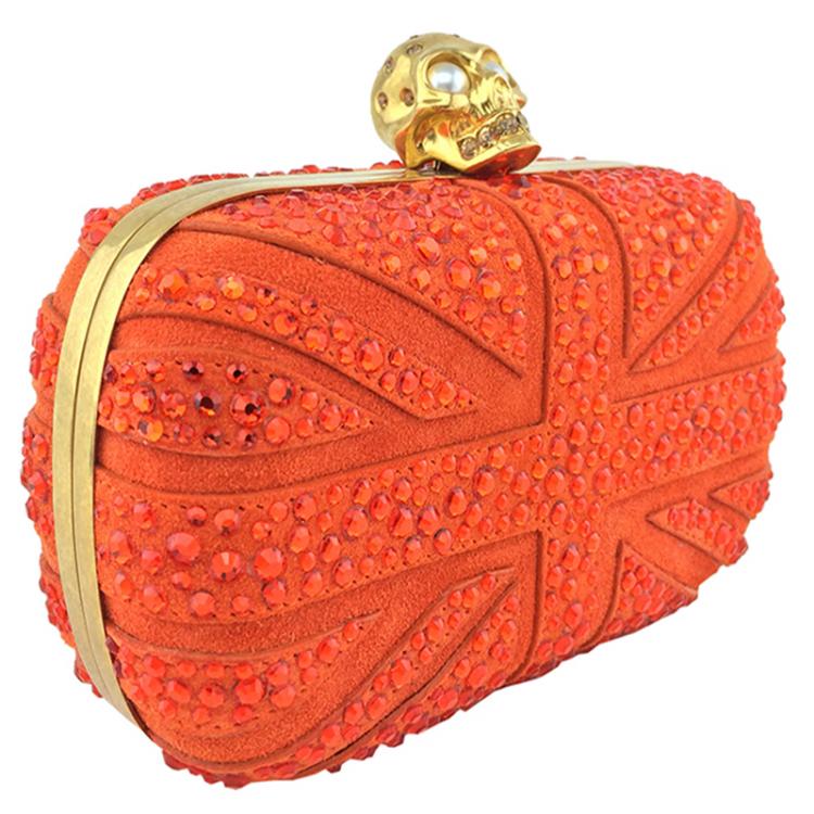 مملوكة مسبقًا Alexander McQueen Orange Suede Crystal Britannia Skull Box Clutch