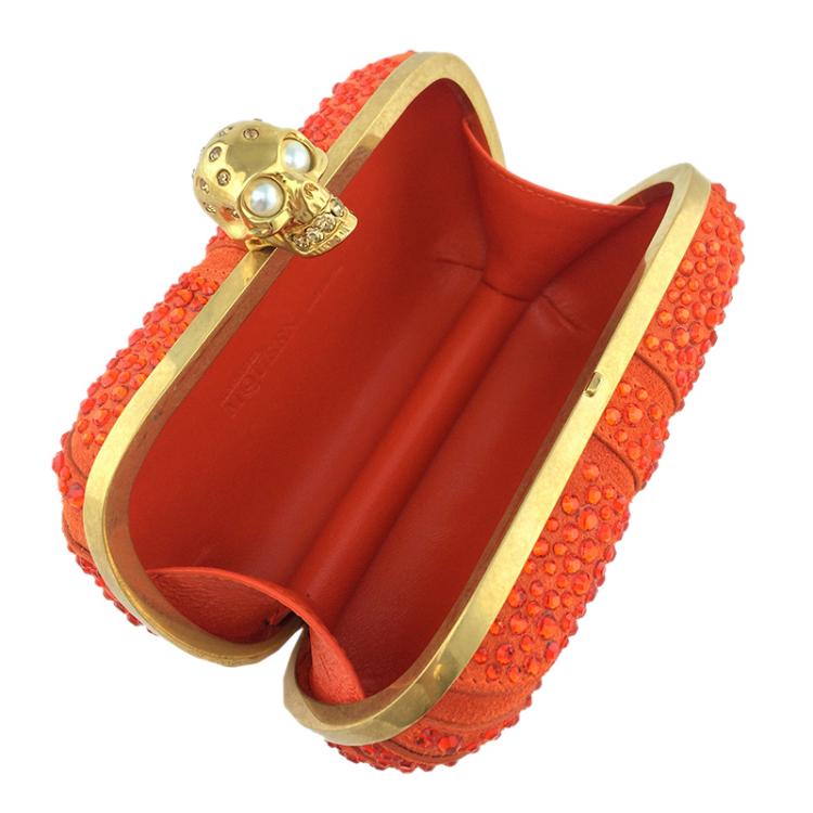 مملوكة مسبقًا Alexander McQueen Orange Suede Crystal Britannia Skull Box Clutch