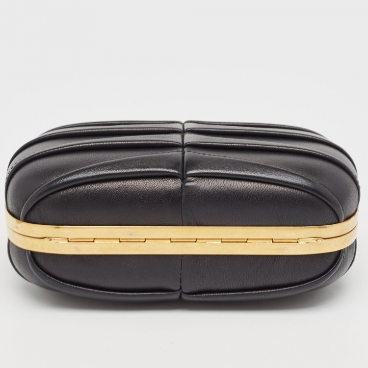 Pre Owned Alexander McQueen Black Leather Skull Box Clutch