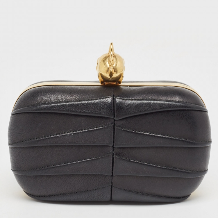 Pre Owned Alexander McQueen Black Leather Skull Box Clutch