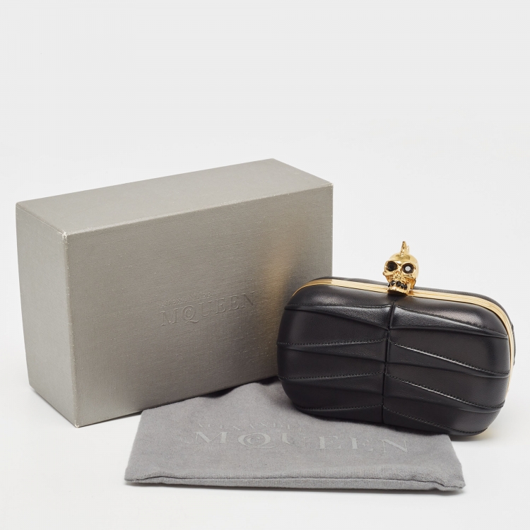 Pre Owned Alexander McQueen Black Leather Skull Box Clutch