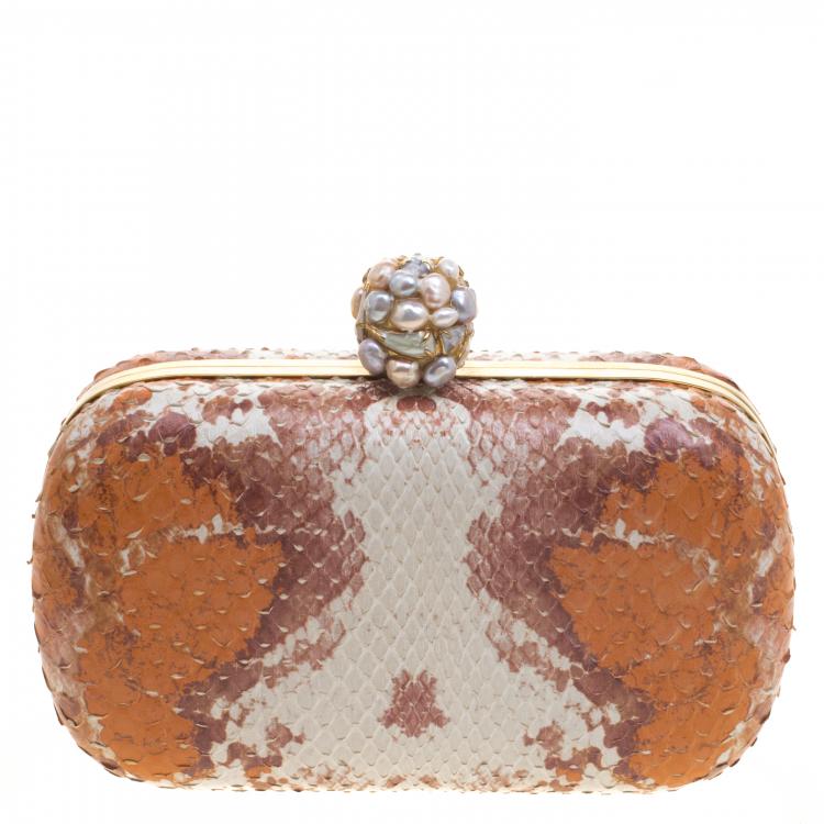 Pre Owned Alexander Mcqueen Multicolor Python Skull Box Clutch