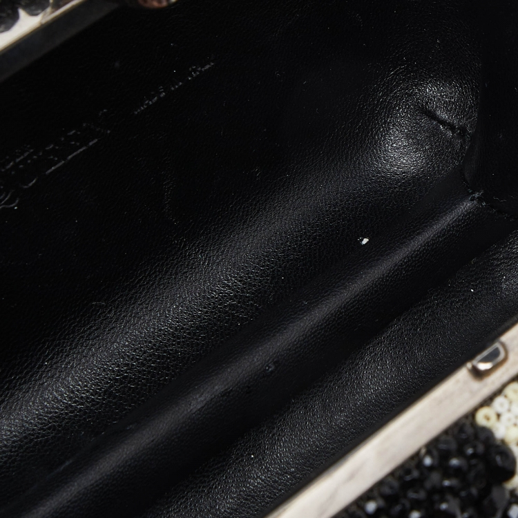 Pre Owned Alexander McQueen Black/Beige Beads Embellished Skull Box Clutch