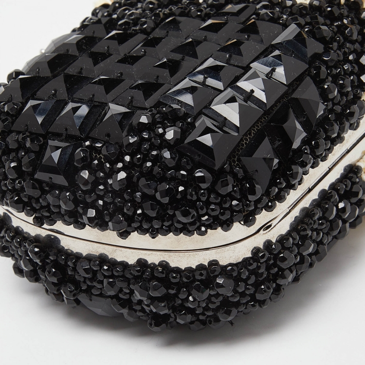 Pre Owned Alexander McQueen Black/Beige Beads Embellished Skull Box Clutch