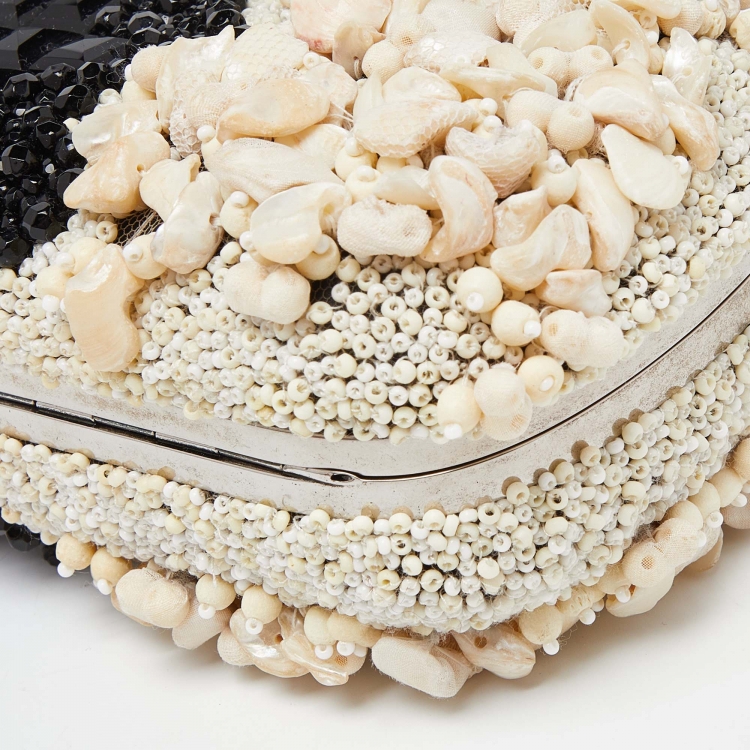 Pre Owned Alexander McQueen Black/Beige Beads Embellished Skull Box Clutch
