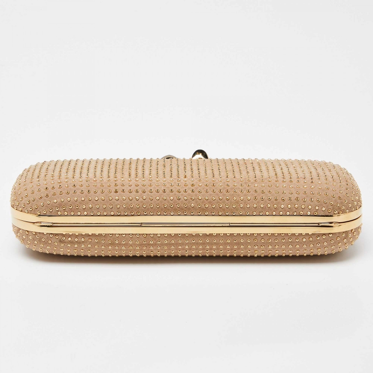 Pre Owned Alexander McQueen Beige Suede Studded Skull Knuckle Box Clutch