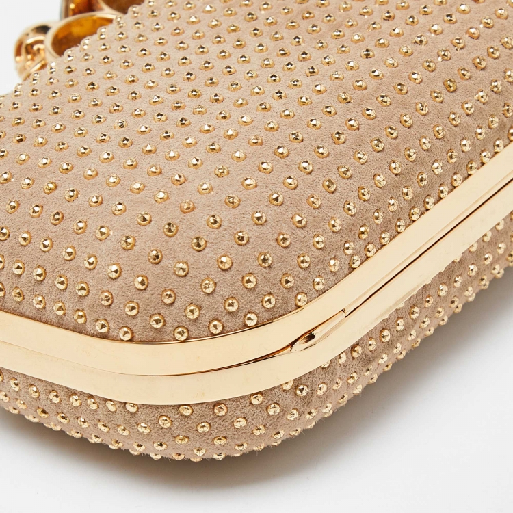Pre Owned Alexander McQueen Beige Suede Studded Skull Knuckle Box Clutch