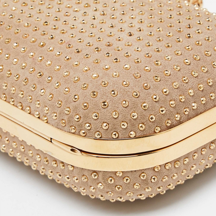 Pre Owned Alexander McQueen Beige Suede Studded Skull Knuckle Box Clutch