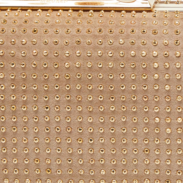 Pre Owned Alexander McQueen Beige Suede Studded Skull Knuckle Box Clutch