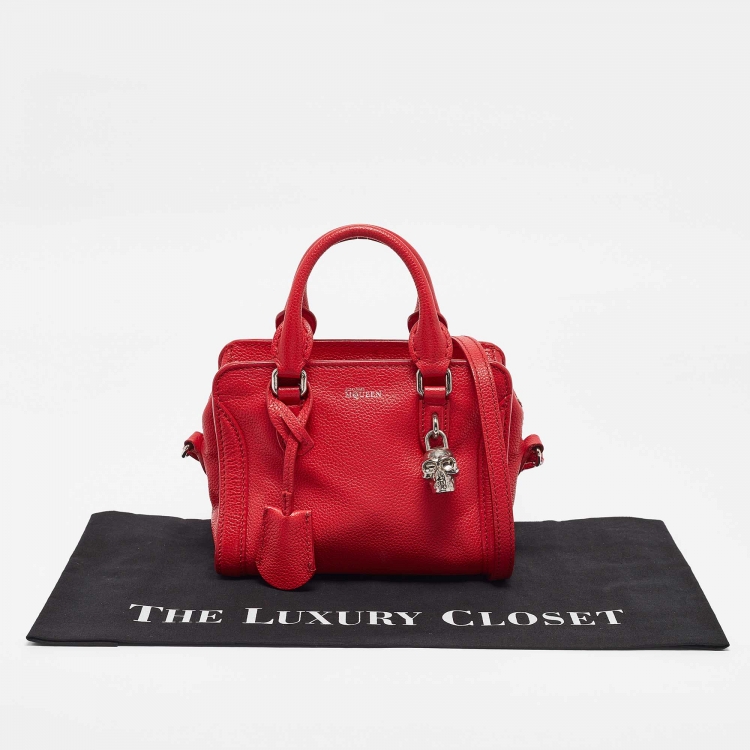 Pre Owned Alexander McQueen Red Leather Mini Padlock Bag